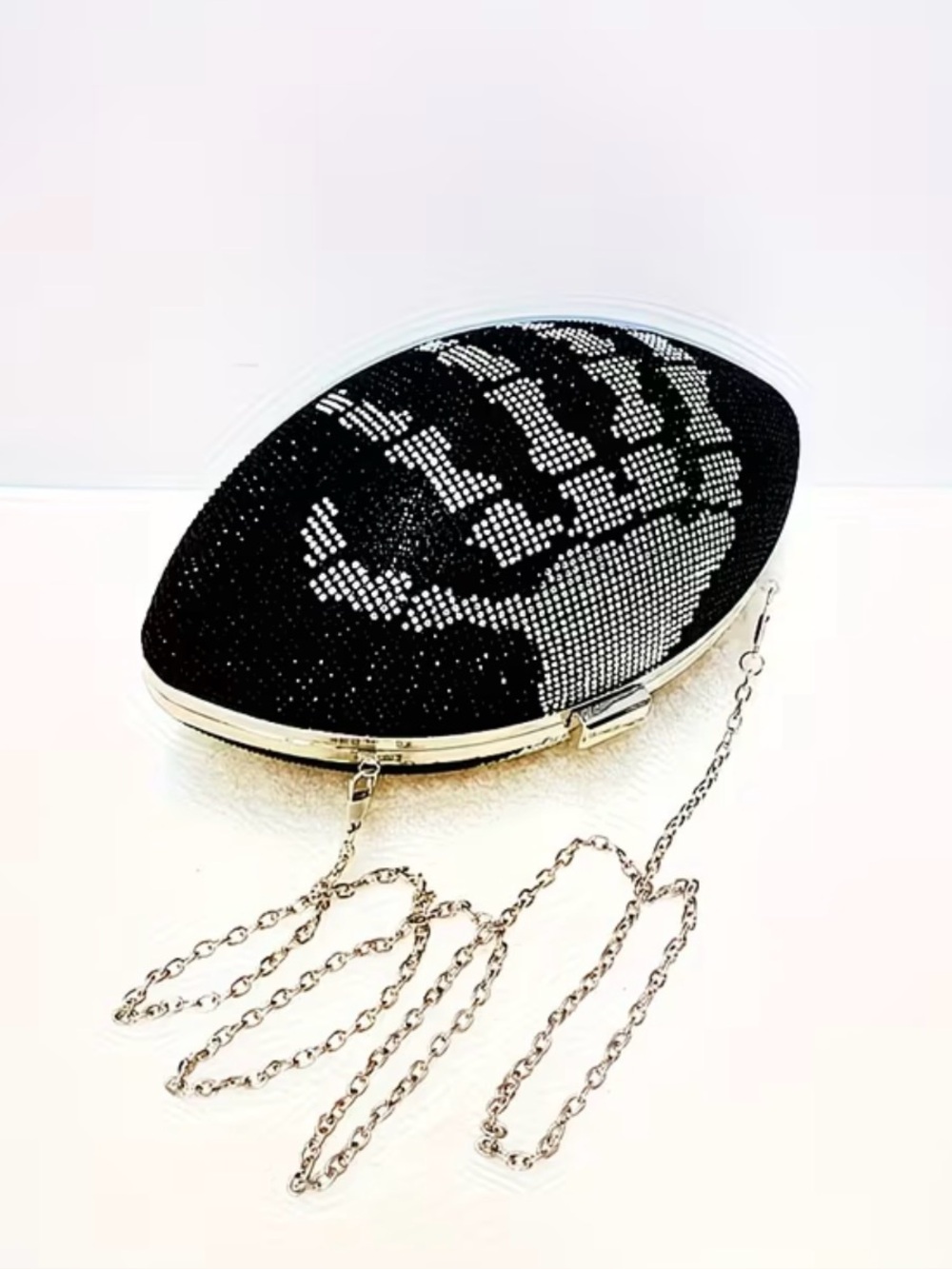 Purse - Black Rhinestone Skeleton Hand Clutch Bag with Silver Chain